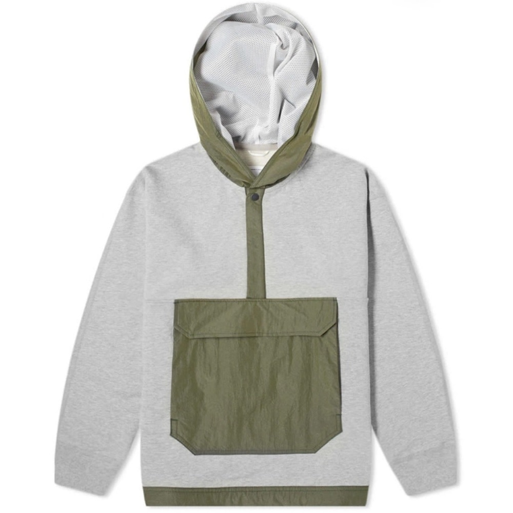 Reigning Champ Light Gray Hoodie with Olive Green Pocket & Trim